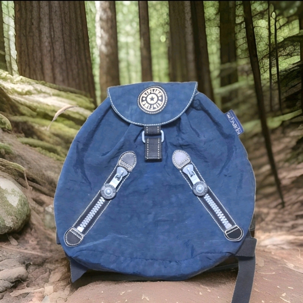 Vintage 90s Kipling Fundamental Backpack Size Small Blue with Black Accents